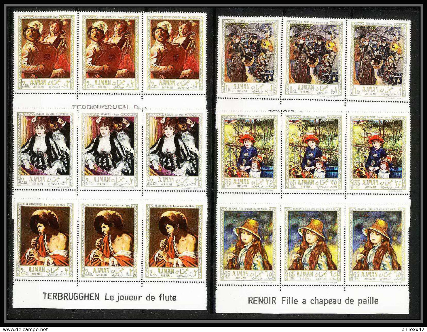 474c Ajman MNH ** N° 209 / 214 A Tableau (tableaux Painting) Terbrugghen Renoir France Bande De 3 Avec Titre  - Impressionisme