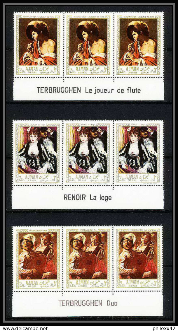 474c Ajman MNH ** N° 209 / 214 A Tableau (tableaux Painting) Terbrugghen Renoir France Bande De 3 Avec Titre  - Impresionismo