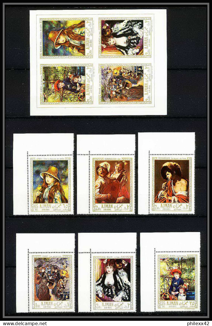 474b Ajman MNH ** N° 209 / 214 A + Bloc N° 21 Tableau (tableaux Painting) Renoir Terbrugghen France Coin De Feuille - Impressionisme