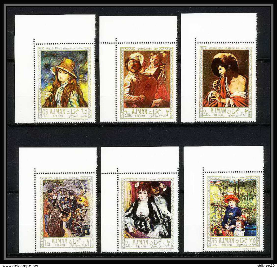 474b Ajman MNH ** N° 209 / 214 A + Bloc N° 21 Tableau (tableaux Painting) Renoir Terbrugghen France Coin De Feuille - Impressionisme