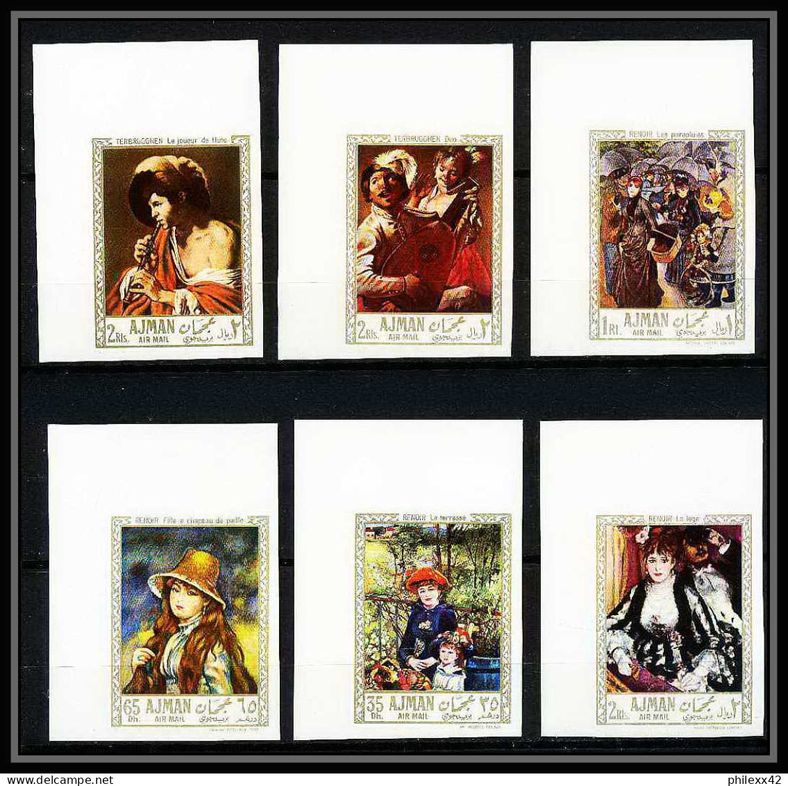 475a Ajman MNH ** N° 209 / 214 B Tableau (tableaux Painting) Terbrugghen Renoir Coin De Feuille Non Dentelé Imperf - Impressionisme