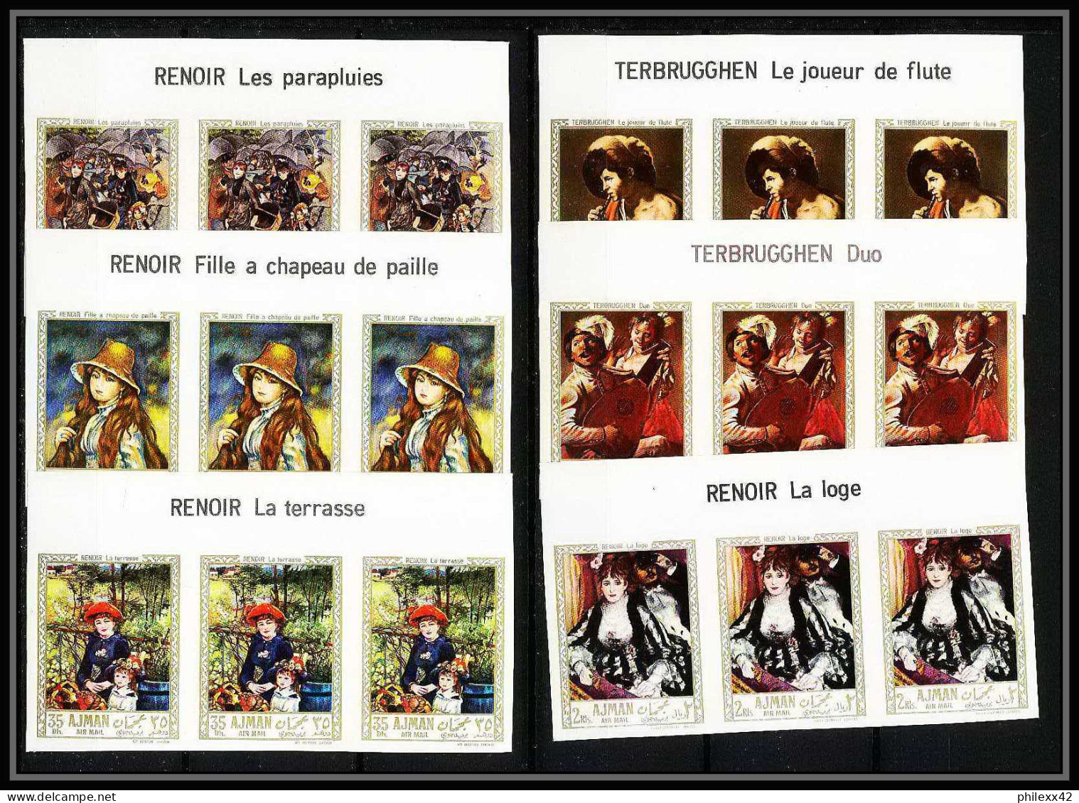475c Ajman MNH ** N° 209 / 214 B Tableau (tableaux Painting) Auguste Renoir Non Dentelé (Imperf) Bande De 3 Titre - Impressionisme