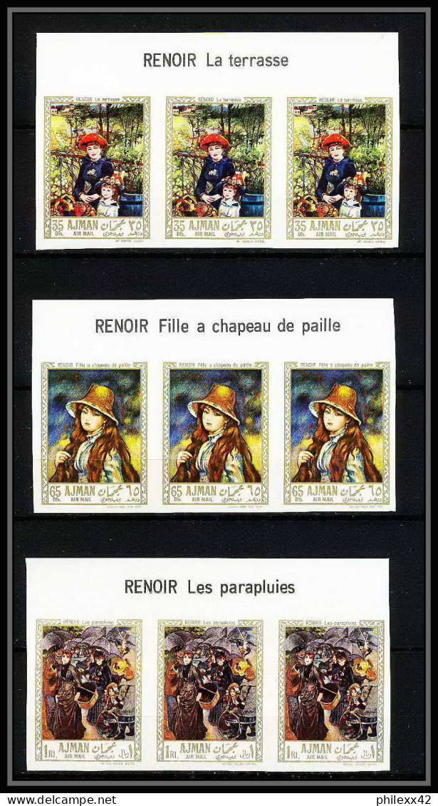 475c Ajman MNH ** N° 209 / 214 B Tableau (tableaux Painting) Auguste Renoir Non Dentelé (Imperf) Bande De 3 Titre - Impressionisme