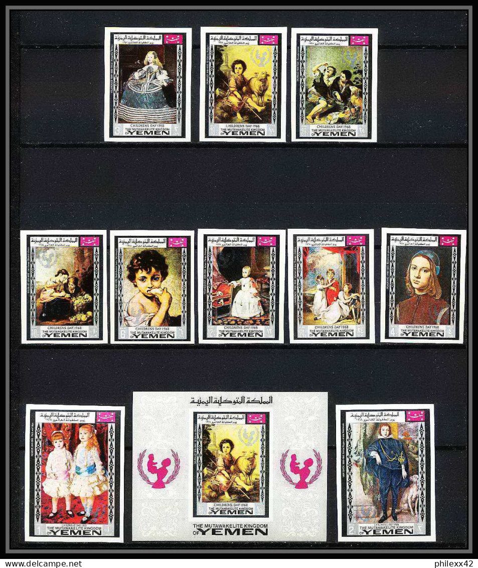 479d Yemen Kingdom MNH ** N° 594 / 603 B Bloc 134 Day Of Child Tableau Tableaux Painting Non Dentelé Imperf Renoir - UNICEF