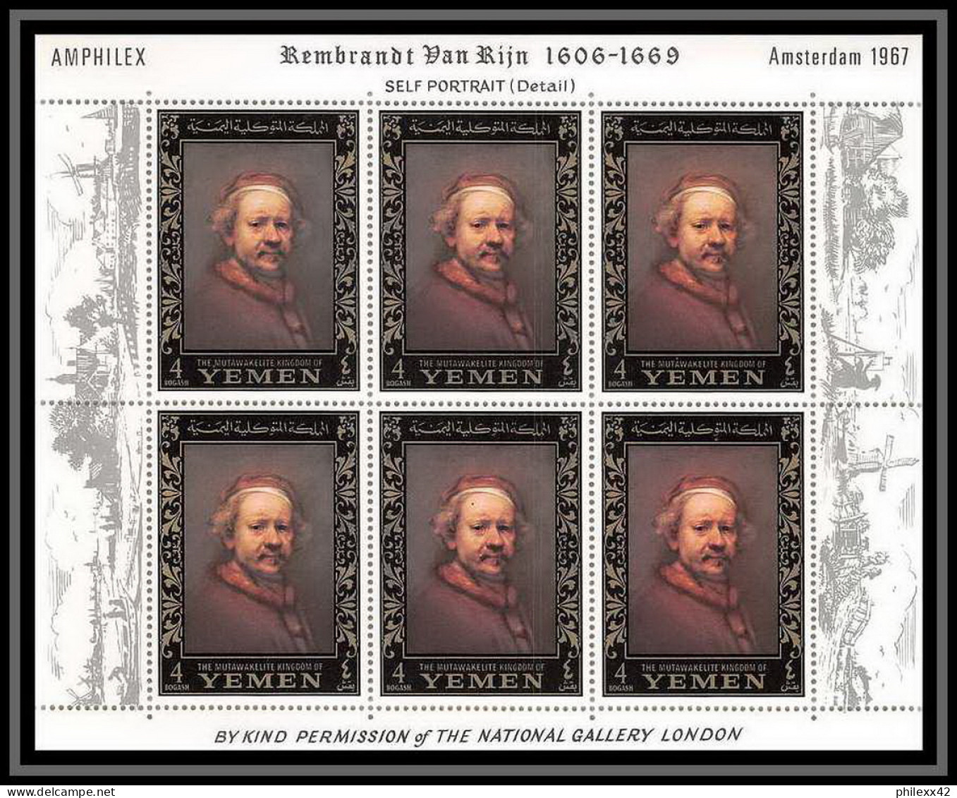 484 - Yemen Kingdom MNH ** N° 278 / 283 A OR (gold) Rembrandt (Nederland) Feuilles (sheets (tableaux Painting) Amphilex  - Rembrandt