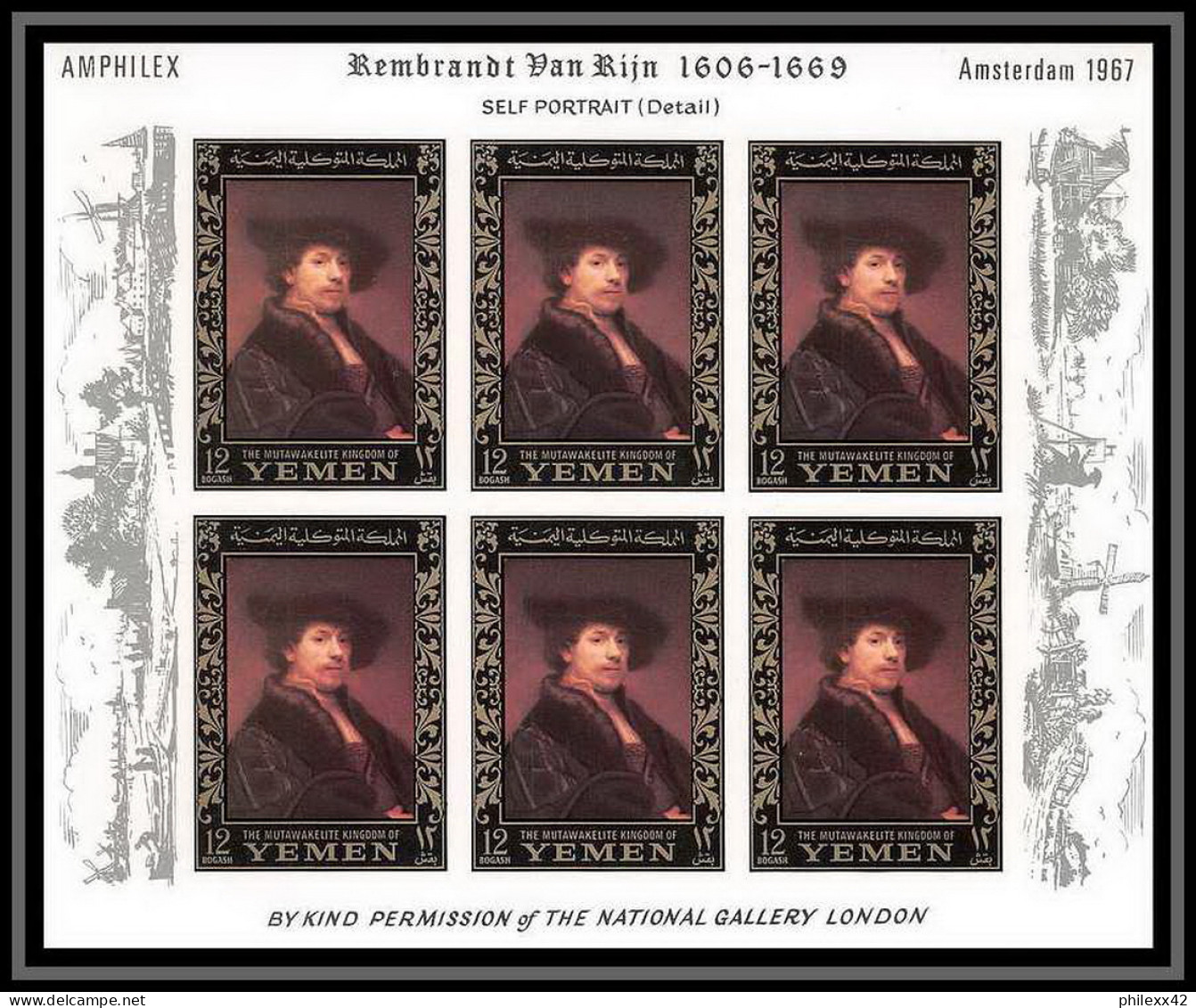 485 - Yemen Kingdom MNH ** N° 278 / 283 B OR (gold) Rembrandt Feuilles Sheets Tableaux Paintings Non Dentelé Imperf - Rembrandt