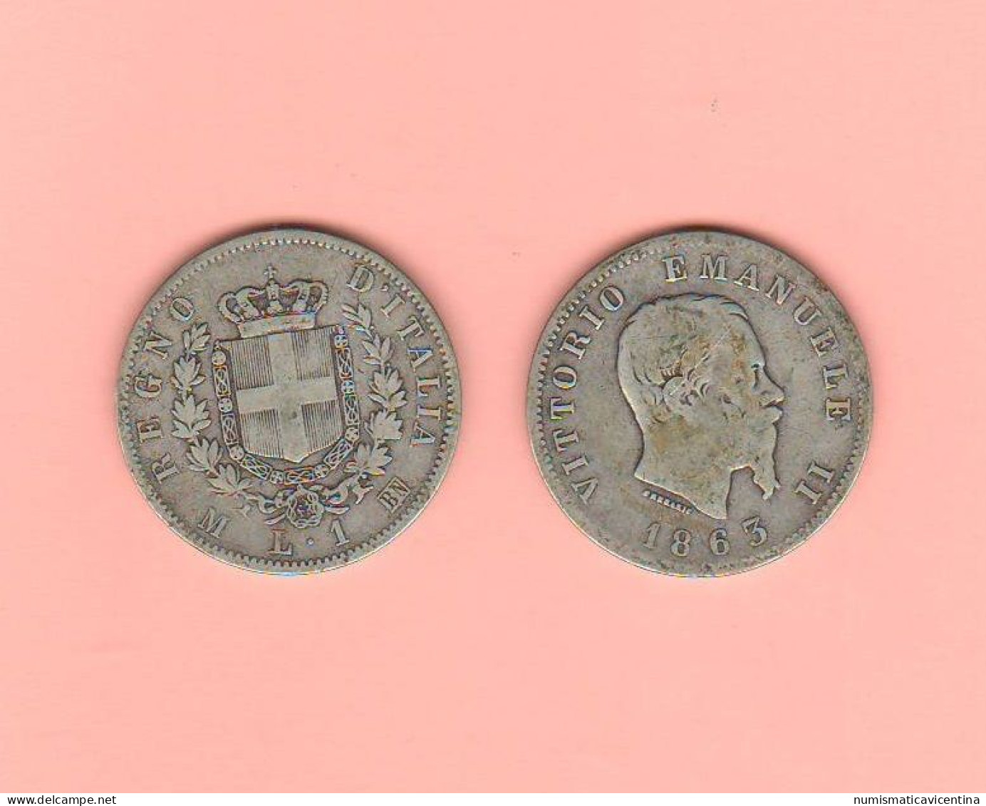 1 Lira 1863 Milano Re Vittorio Emanuele II° Regno Italia Italie Italy  ∇20 - 1861-1878 : Victor Emmanuel II.