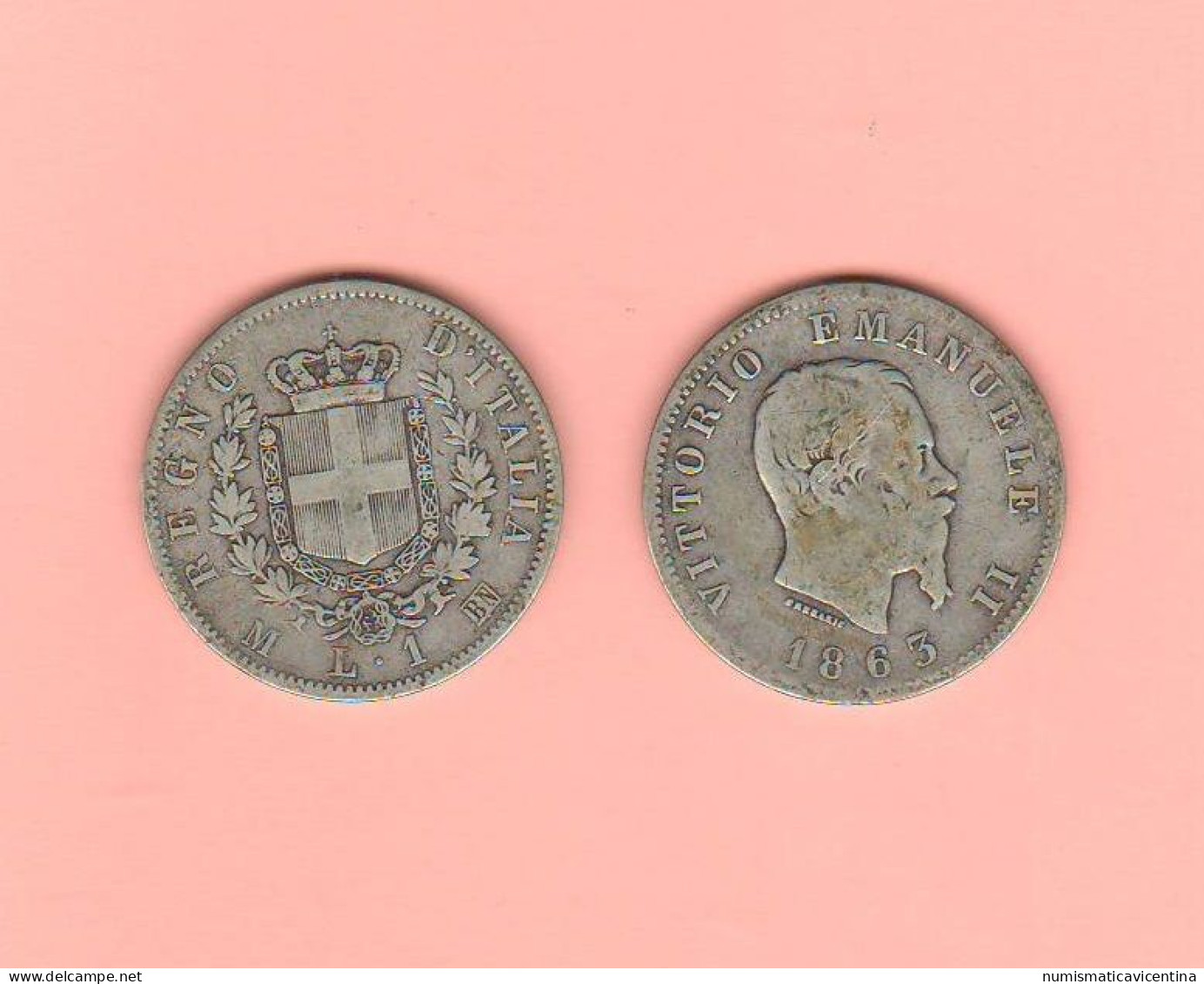 1 Lira 1863 Milano Re Vittorio Emanuele II° Regno Italia Italie Italy  ∇20 - 1861-1878 : Vittoro Emanuele II