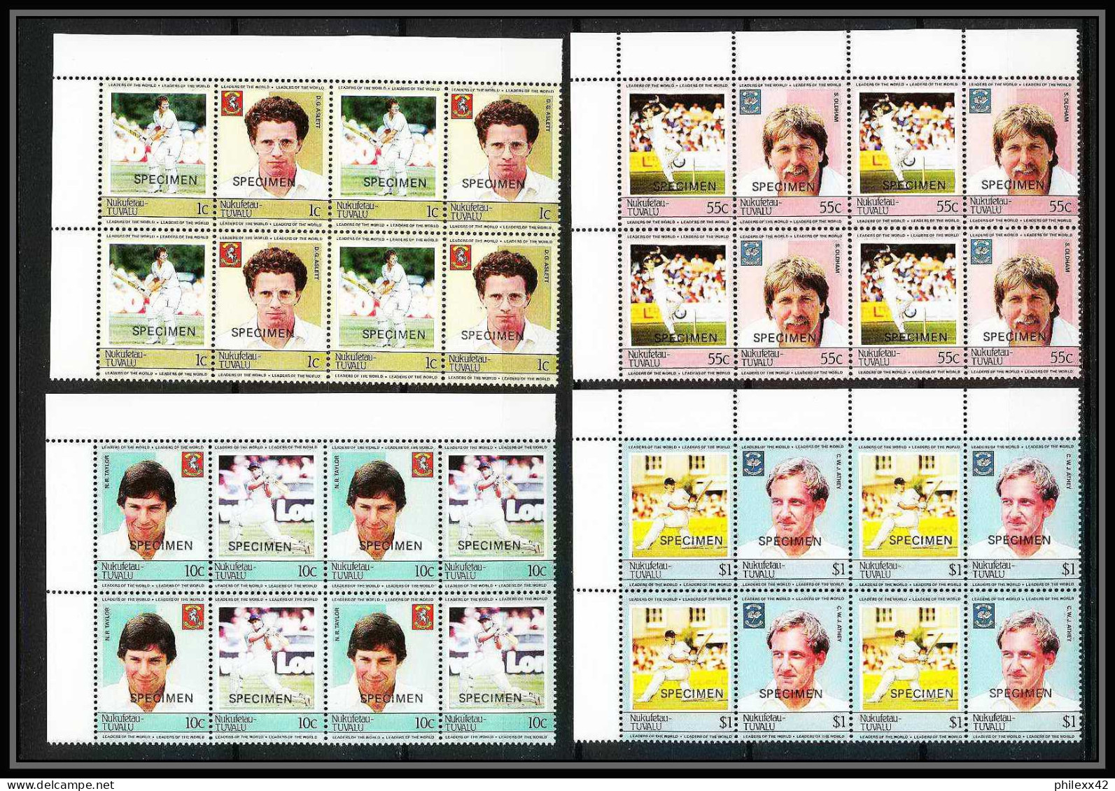 589b Nukufetau Tuvalu MNH ** 1985 Mi 23-30 Sc 20 / 23 Bloc 4 Cricket Set Overprint Specimen Proof - Cricket