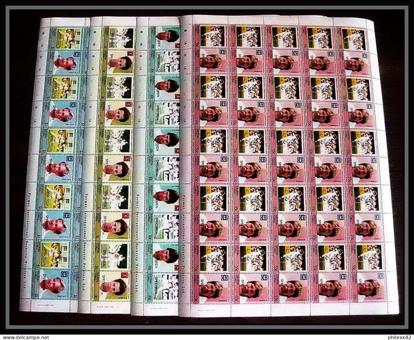 589c Nukufetau Tuvalu MNH ** 1985 Mi 23-30 Sc 20 / 23 Bloc 4 Cricket Set Overprint Specimen Proof Feuilles (sheets) - Cricket