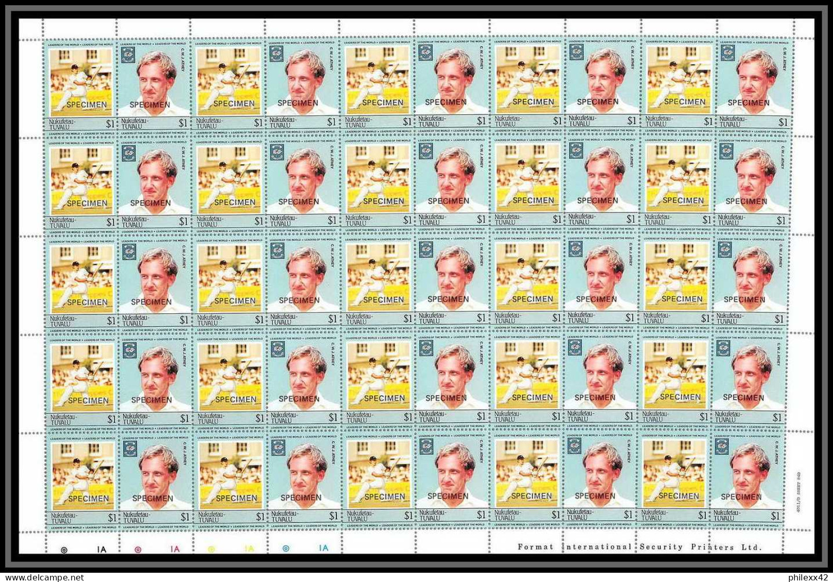 589c Nukufetau Tuvalu MNH ** 1985 Mi 23-30 Sc 20 / 23 Bloc 4 Cricket Set Overprint Specimen Proof Feuilles (sheets) - Cricket