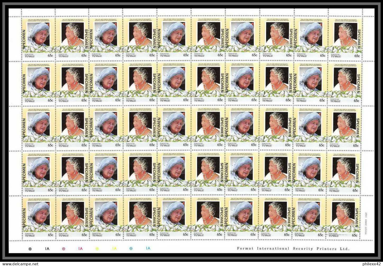 590c Nukufetau Tuvalu MNH ** 1985 N° 44 / 47 Elizabeth Queen Mother Overprint Specimen Proof Feuilles (sheets) - Tuvalu
