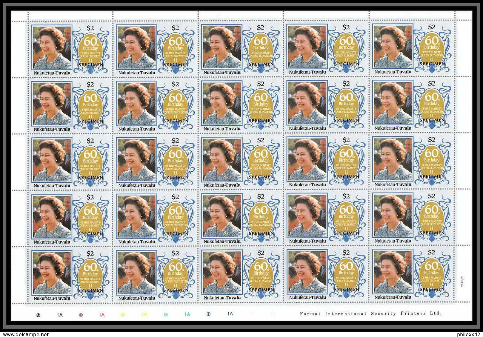 591c Nukufetau Tuvalu MNH ** 1985 SC 51-55 MI 55-62 Queen Mother Overprint Specimen Proof Feuille Sheet - Tuvalu