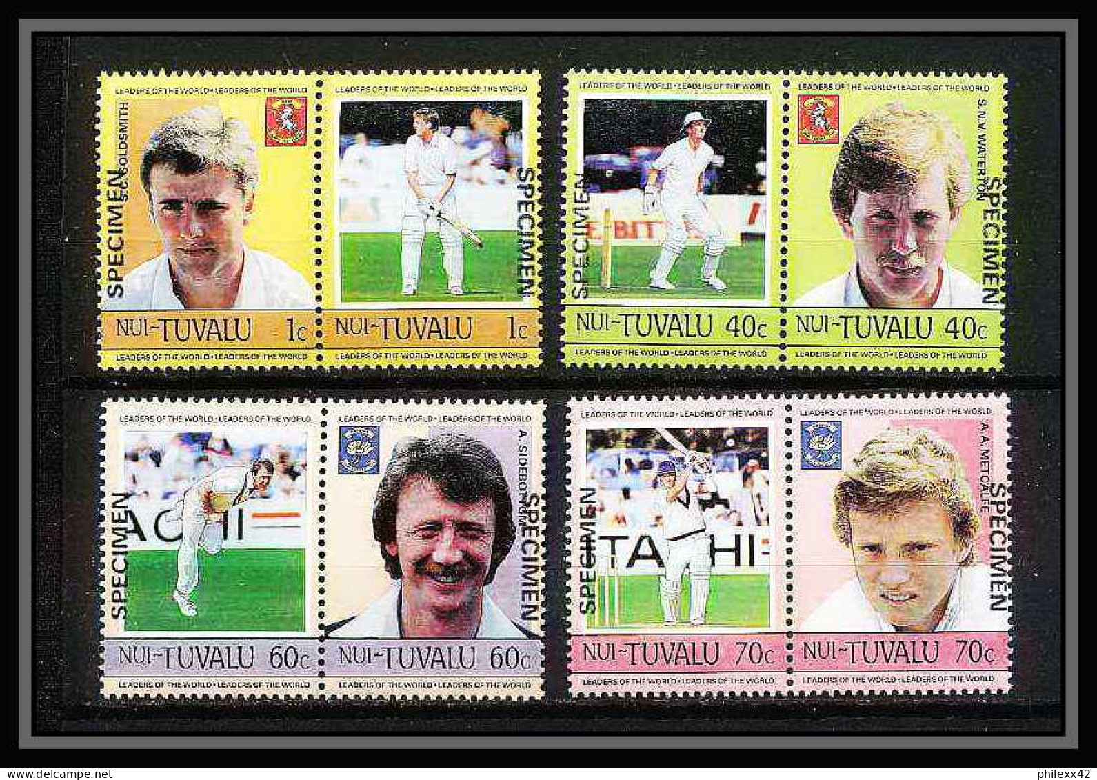 593 Nui Tuvalu MNH ** 1985 MI N° 37- 44 Sc N° 41- 44 Cricket Overprint Specimen Proof - Cricket