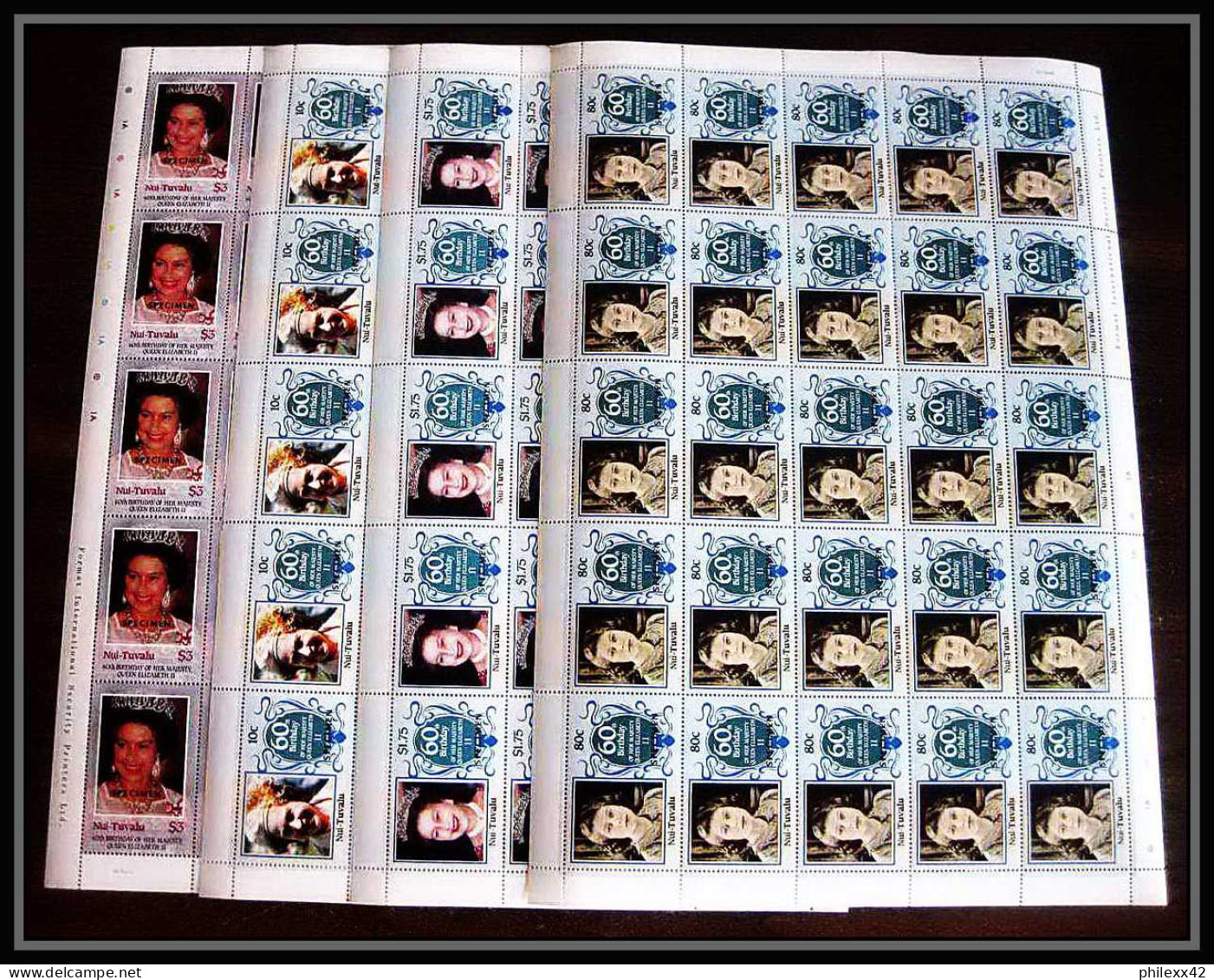 595c Nui Tuvalu MNH ** 1986 Mi N° 71 / 74 Sc 56 / 59 Elizabeth Queen Mother Overprint Specimen Proof Feuilles (sheets) - Tuvalu