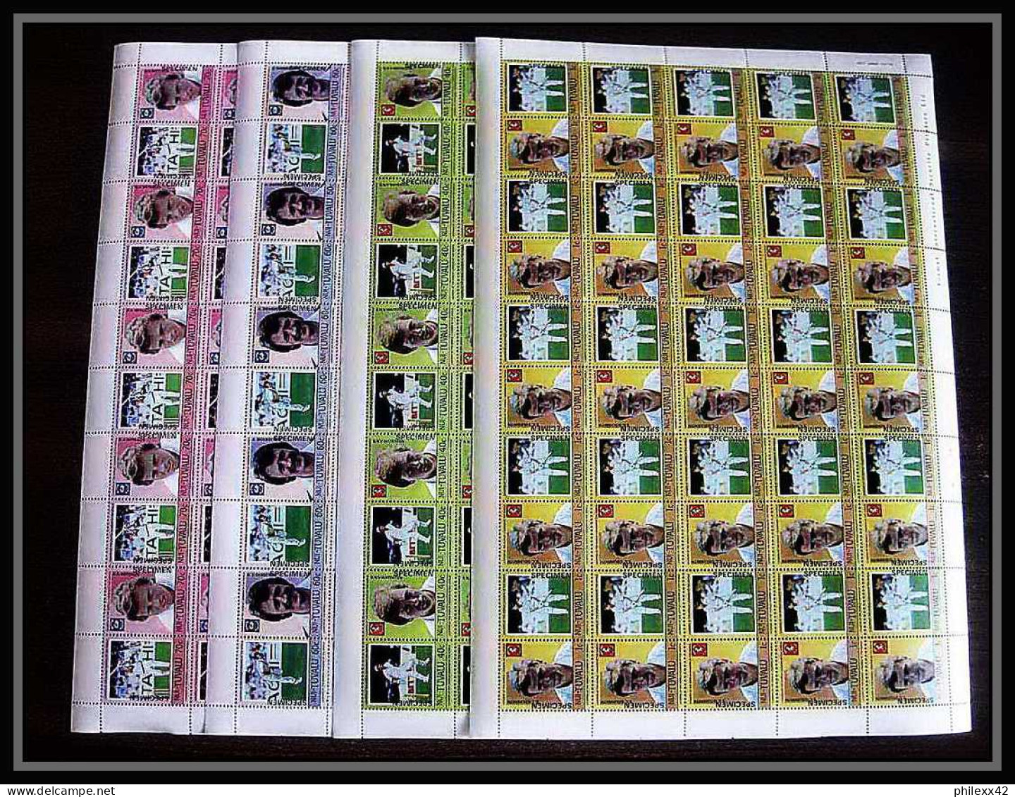 593c Nui Tuvalu MNH ** 1985 MI N° 37- 44 Sc N° 41- 44 Cricket Overprint Specimen Proof Feuilles (sheets) - Cricket