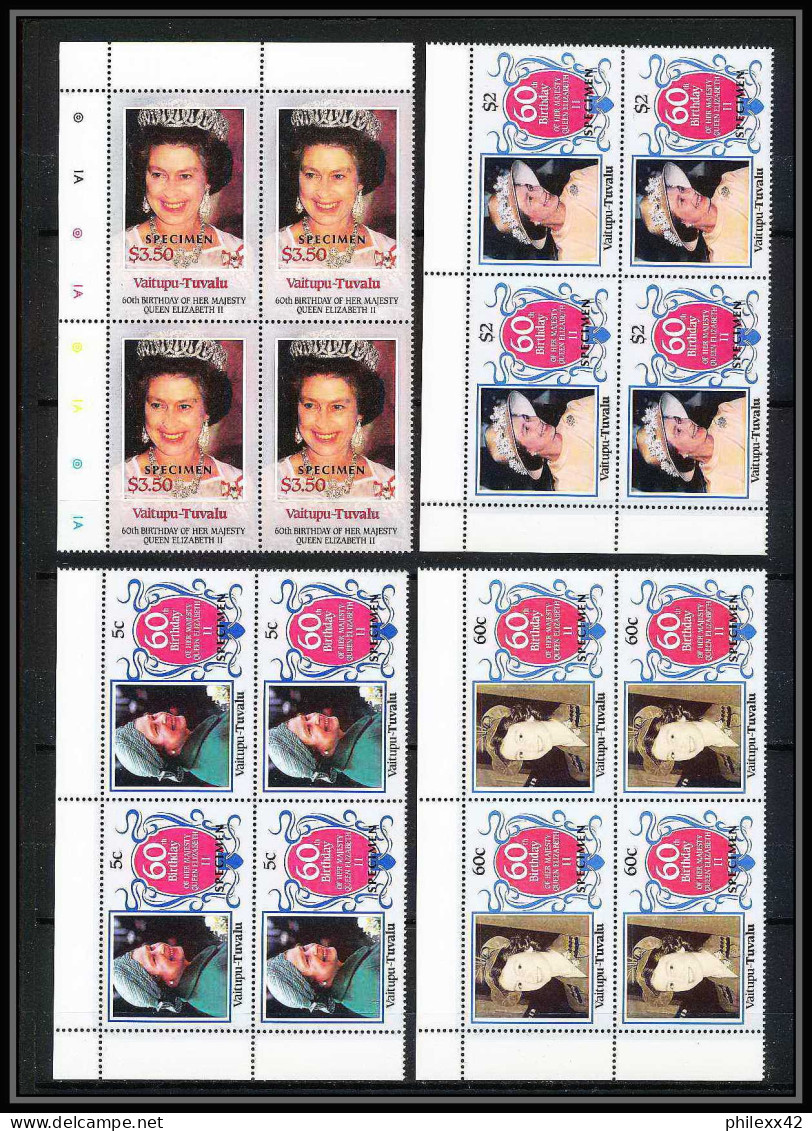 598b Vaitupu Tuvalu MNH ** 1986 Sc N° 58-61 Mi N° 71/74 Elizabeth Queen Mother Overprint Specimen Proof BLOC 4 - Tuvalu