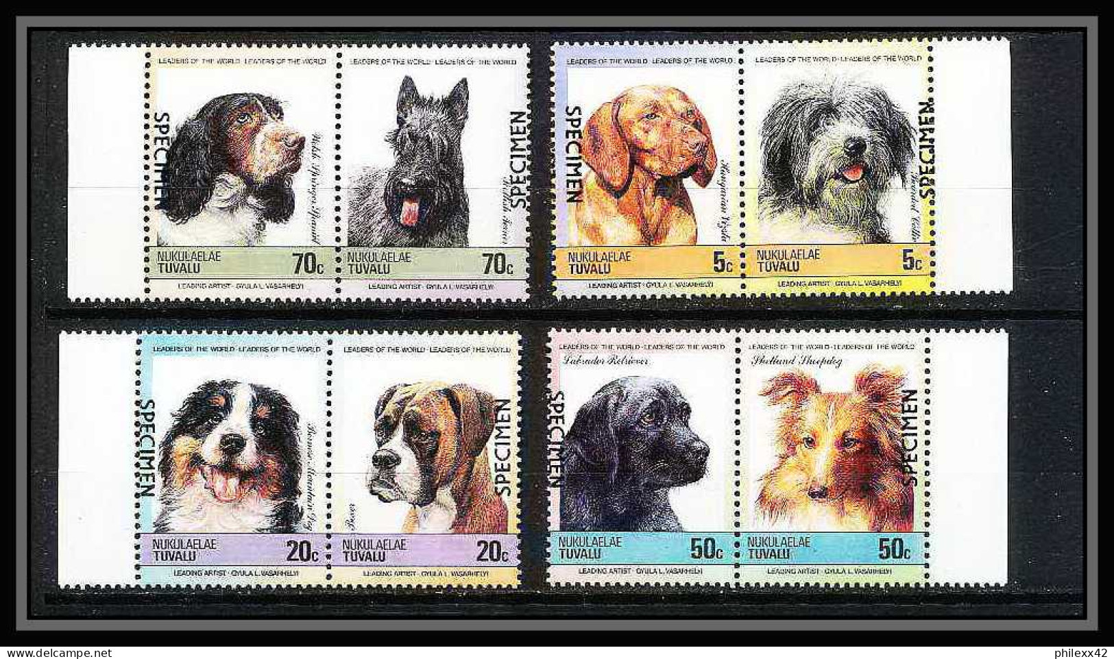 599a Nukulaelae Tuvalu ** MNH 1985 Mi N° 33 / 40 Chiens (chien Dog Dogs) Overprint Specimen Proof - Tuvalu