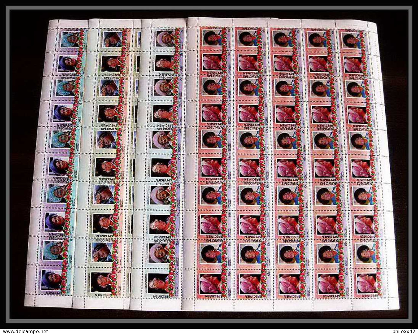 600c Nukulaelae Tuvalu ** MNH 1985 N° 47-50 Elizabeth Queen Mother Overprint Specimen Proof Feuilles (sheets) - Tuvalu