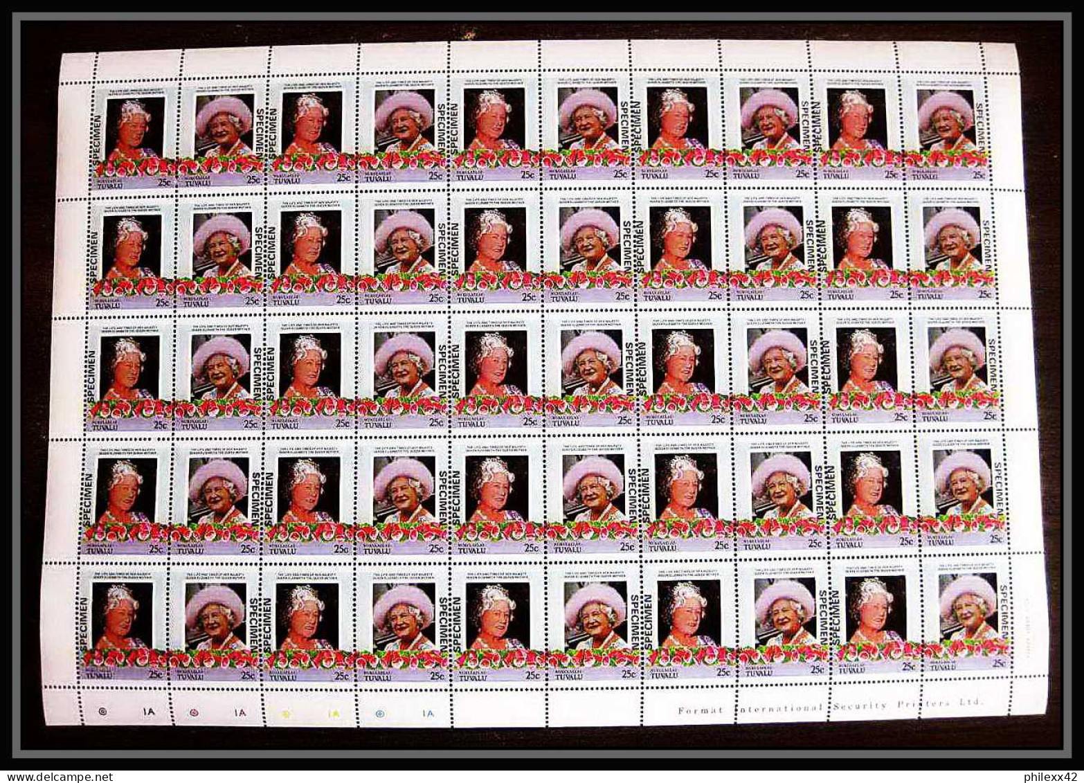 600c Nukulaelae Tuvalu ** MNH 1985 N° 47-50 Elizabeth Queen Mother Overprint Specimen Proof Feuilles (sheets) - Tuvalu