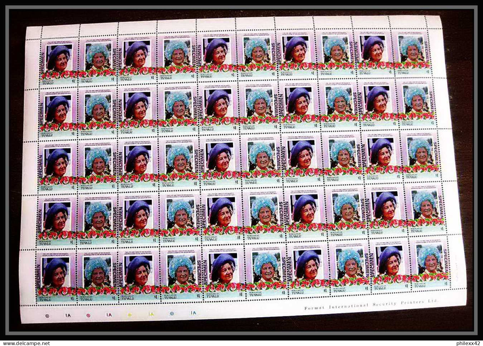 600c Nukulaelae Tuvalu ** MNH 1985 N° 47-50 Elizabeth Queen Mother Overprint Specimen Proof Feuilles (sheets) - Tuvalu