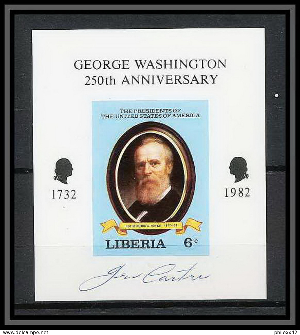 618 - Liberia - 1982 Bloc Non Dentelé Imperf ** MNH Georges Washington Signé Hayes - George Washington