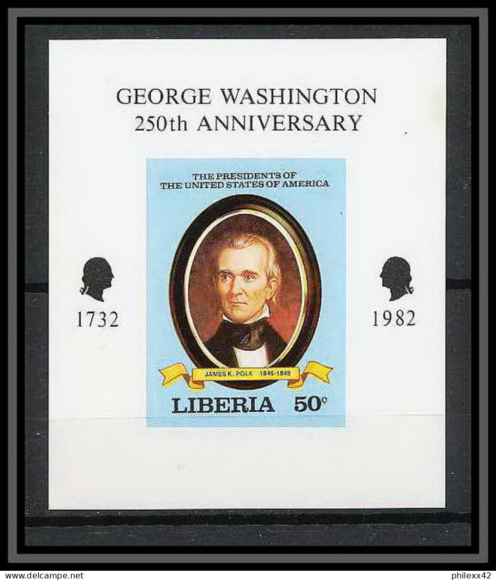 618a - Liberia - 1982 Bloc Non Dentelé Imperf ** MNH Georges Washington 250 Th Anniversary Polk (petite Tache) - George Washington