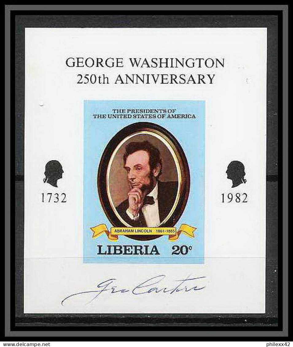 618c - Liberia - 1982 Bloc Non Dentelé Imperf ** MNH Georges Washington Signé Lincoln - George Washington