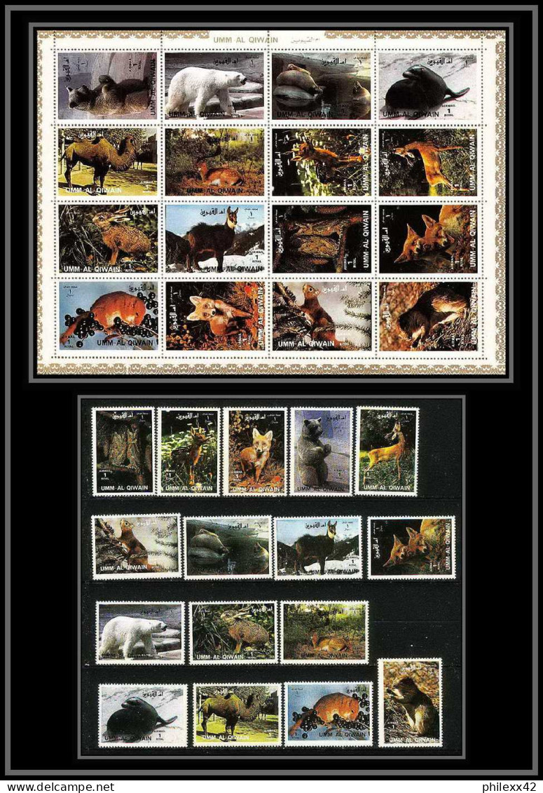 617b - Umm Al Qiwain MNH ** Mi N° 1130 / 1145 A + Bloc Animals Animaux Mammals Camel Squirrel Dog Lion Polar Bear Fox - Conejos