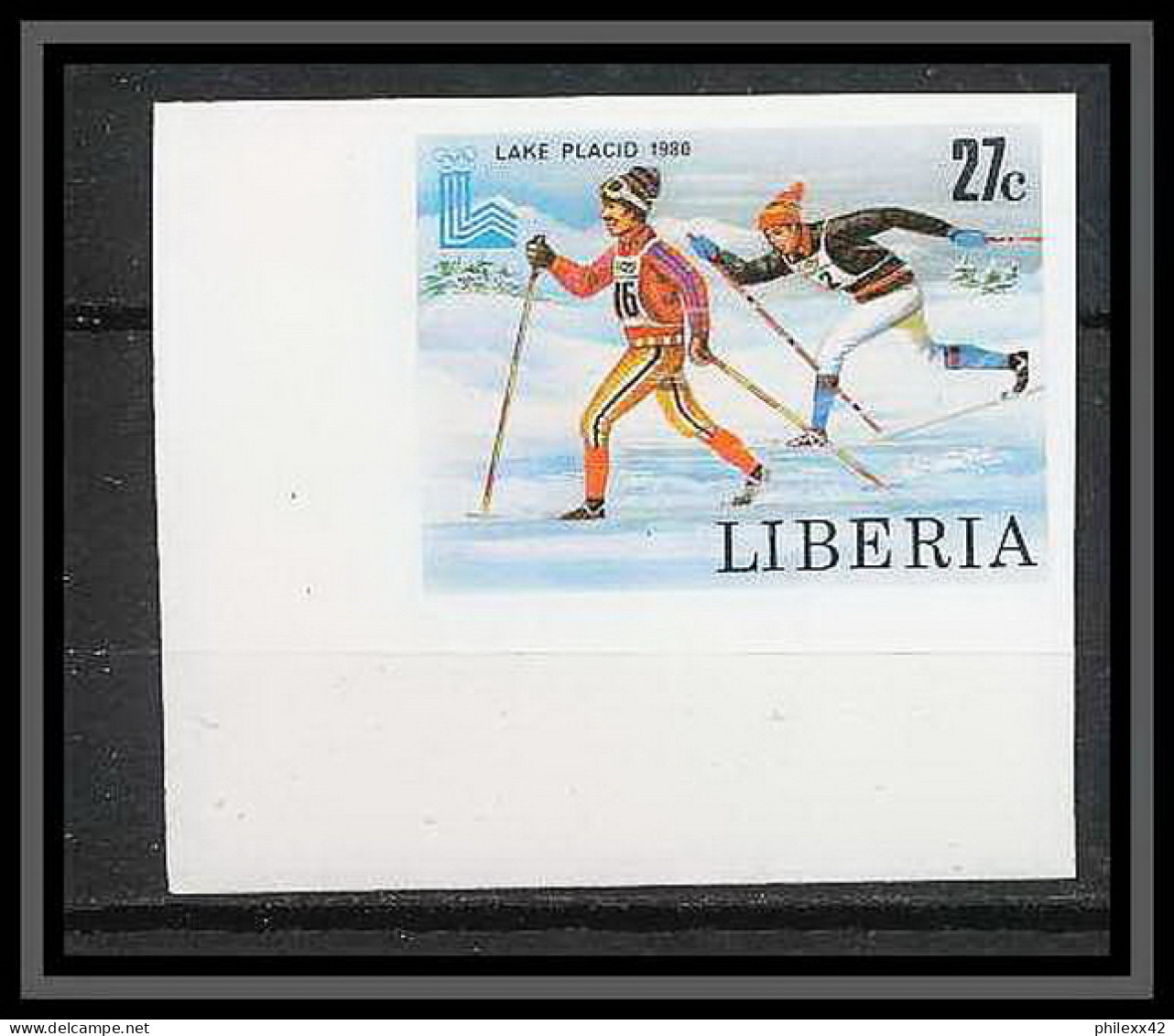 619a - Liberia - 1980 Bloc Non Dentelé Imperf ** MNH Jeux Olympiques (olympic Games) Lake Placid - Inverno1980: Lake Placid