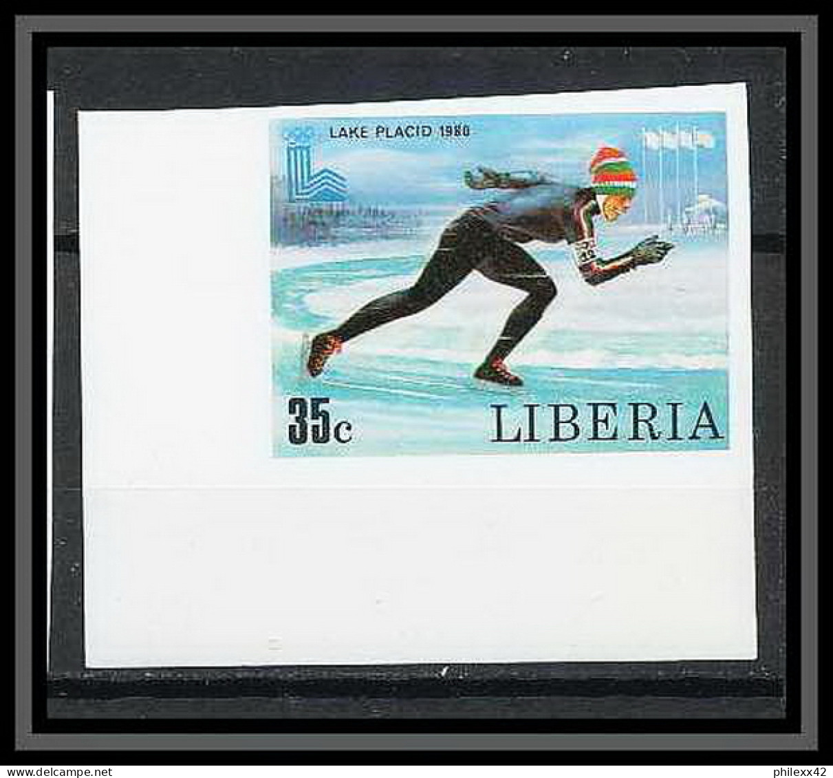 619c - Liberia - 1980 Bloc Non Dentelé Imperf ** MNH Jeux Olympiques (olympic Games) Lake Placid - Invierno 1980: Lake Placid