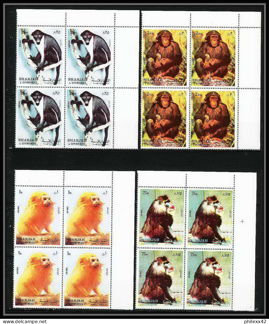 655b Sharjah - MNH ** Mi N° 1012 / 1016 A Singes (singe Monkey Monkeys Ape Apes) Colombus Mandrill Chimpanzee Bloc 4 - Apen