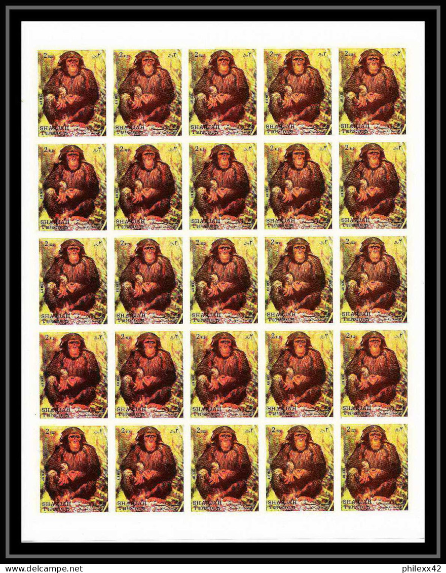 656c Sharjah - MNH ** Mi N° 1012 / 1016 B Singes Singe Monkeys Apes Chimpanzee Feuilles Sheets Non Dentelé Imperf - Apen