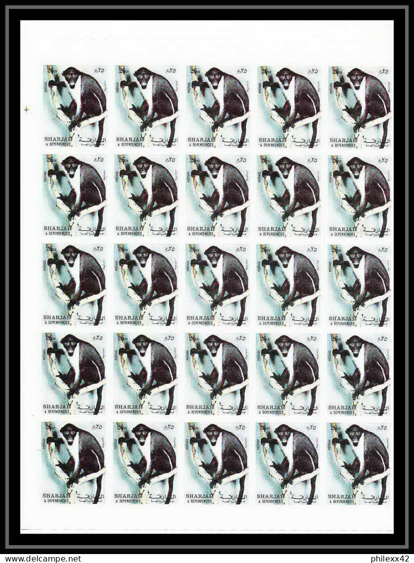 656c Sharjah - MNH ** Mi N° 1012 / 1016 B Singes Singe Monkeys Apes Chimpanzee Feuilles Sheets Non Dentelé Imperf - Apen