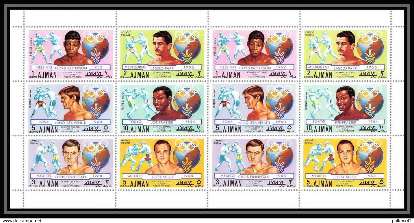 665c - Ajman - MNH ** Mi N° 1054 / 1059 A Jeux Olympiques (olympic Games) Mexico 1968 Boxe BOXING Feuilles (sheets) - Pugilato