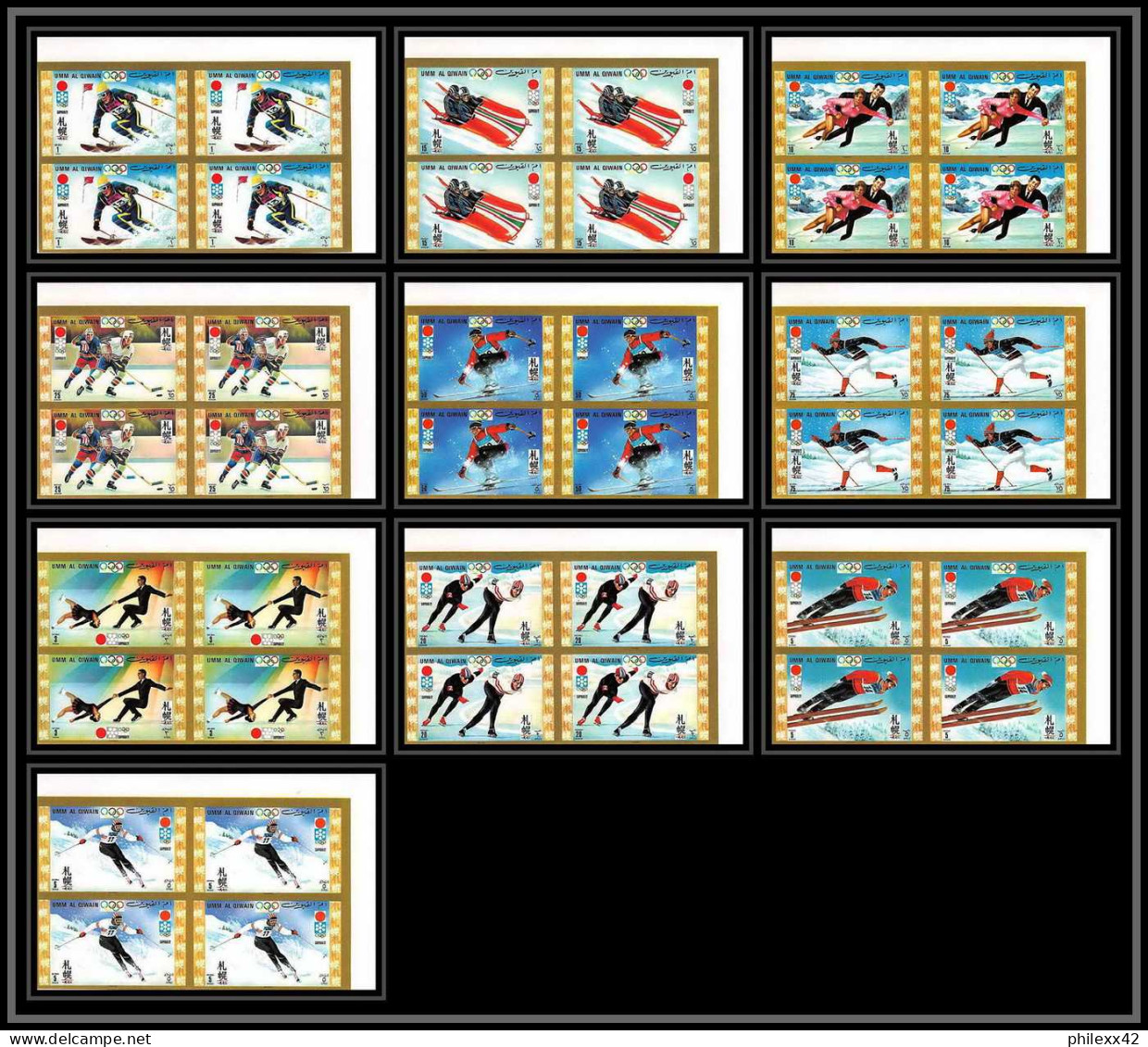 664d - Umm Al Qiwain MNH ** Mi N° 454 / 463 B Non Dentelé (Imperf) Jeux Olympiques Olympic Games Sapporo 72 Bloc 4  - Invierno 1972: Sapporo