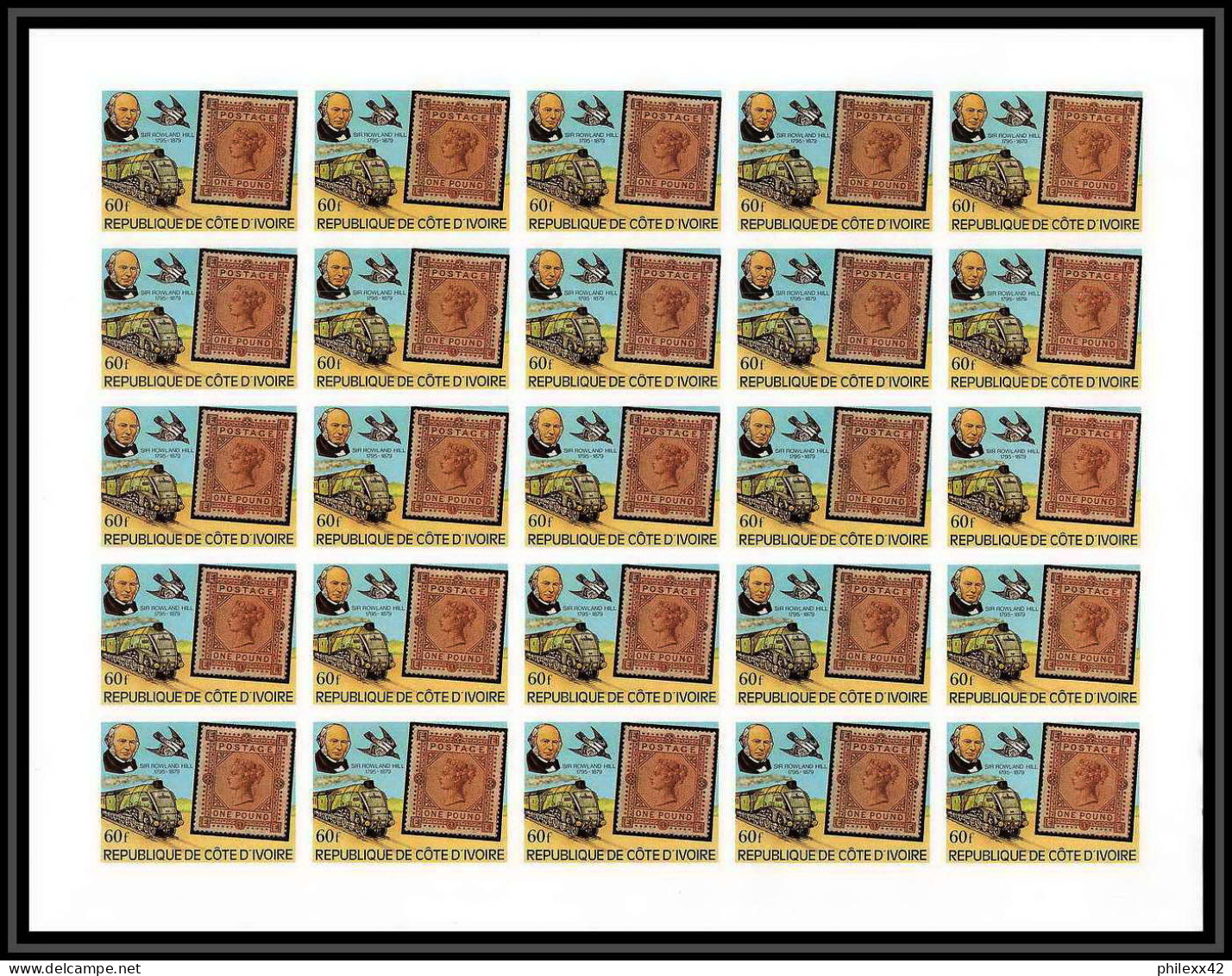 670 Cote D'ivoire Ivory Coast MNH ** N° 504 / 508 Stamp On Stamp Rowland Hill Non Dentelé Imperf Feuilles Sheets Train - Rowland Hill