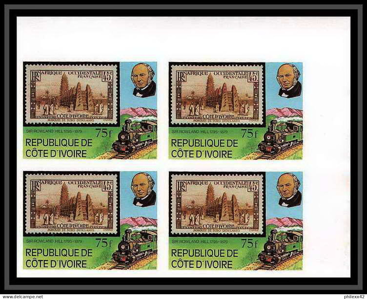 670a Cote D'ivoire Ivory Coast MNH ** N° 504 / 508 Stamp On Stamp Rowland Hill Non Dentelé Imperf Bloc 4 Trains - Rowland Hill