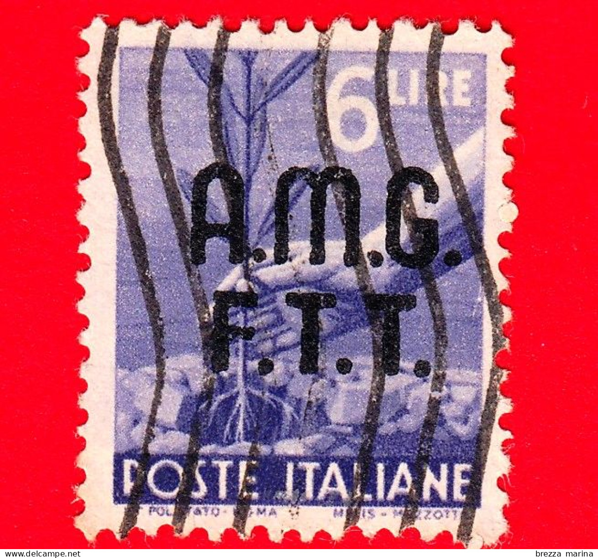 ITALIA - Trieste AMG FTT - Usato - 1947 - Democratica, Sovrastampa Su Due Linee - Mano Che Pianta Un Ulivo - 6 - Used