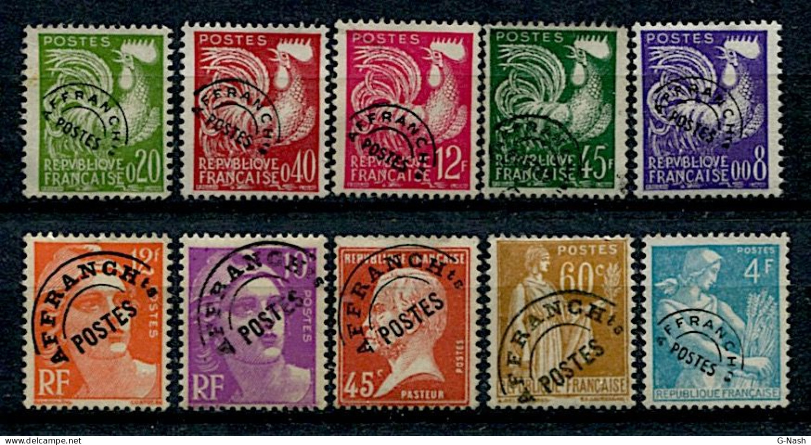 FRANCE - Timbres Préoblitérés Usagés - Lot De 10 Timbres (cote 28,50 €) - 1953-1960