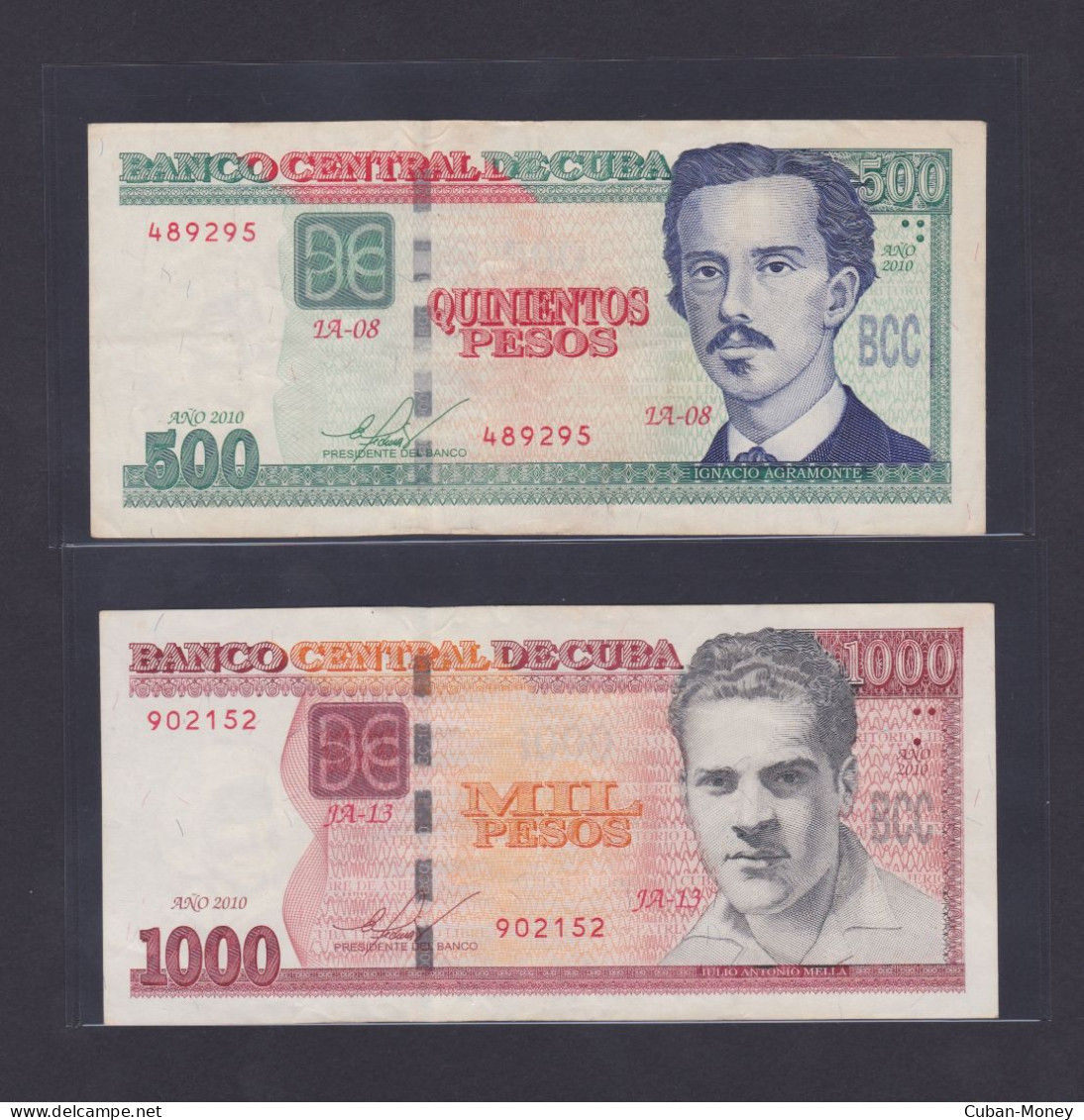 Cuba 2 Billetes De 500 Y 1000 Pesos Del 2010 EBC- / XF - Cuba