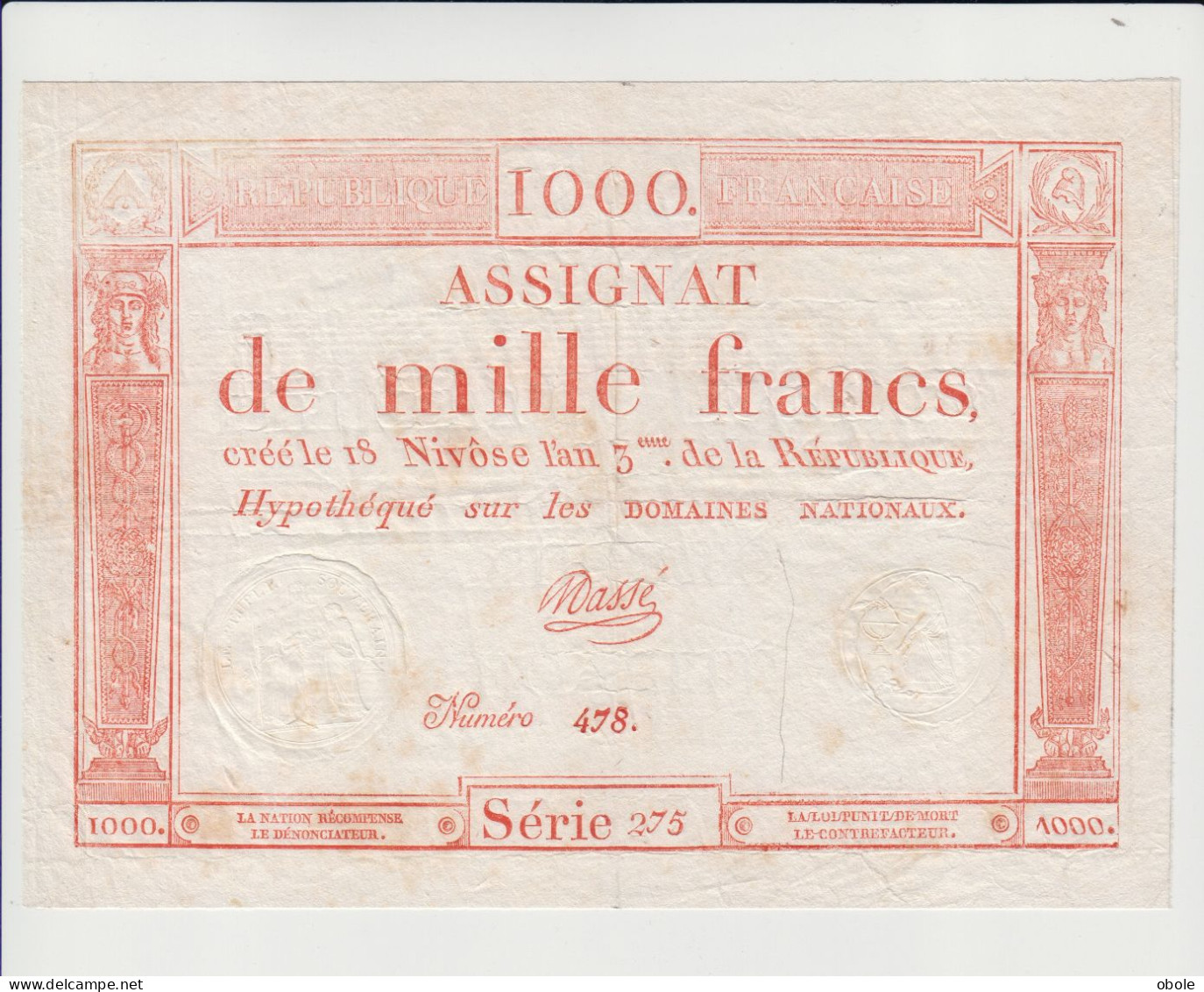 RARE - Domaines Nationaux - RARE Assignat De 1000 F Daté Du 18 Nivôse L'an 3. SUP!! - Assignats & Mandats Territoriaux