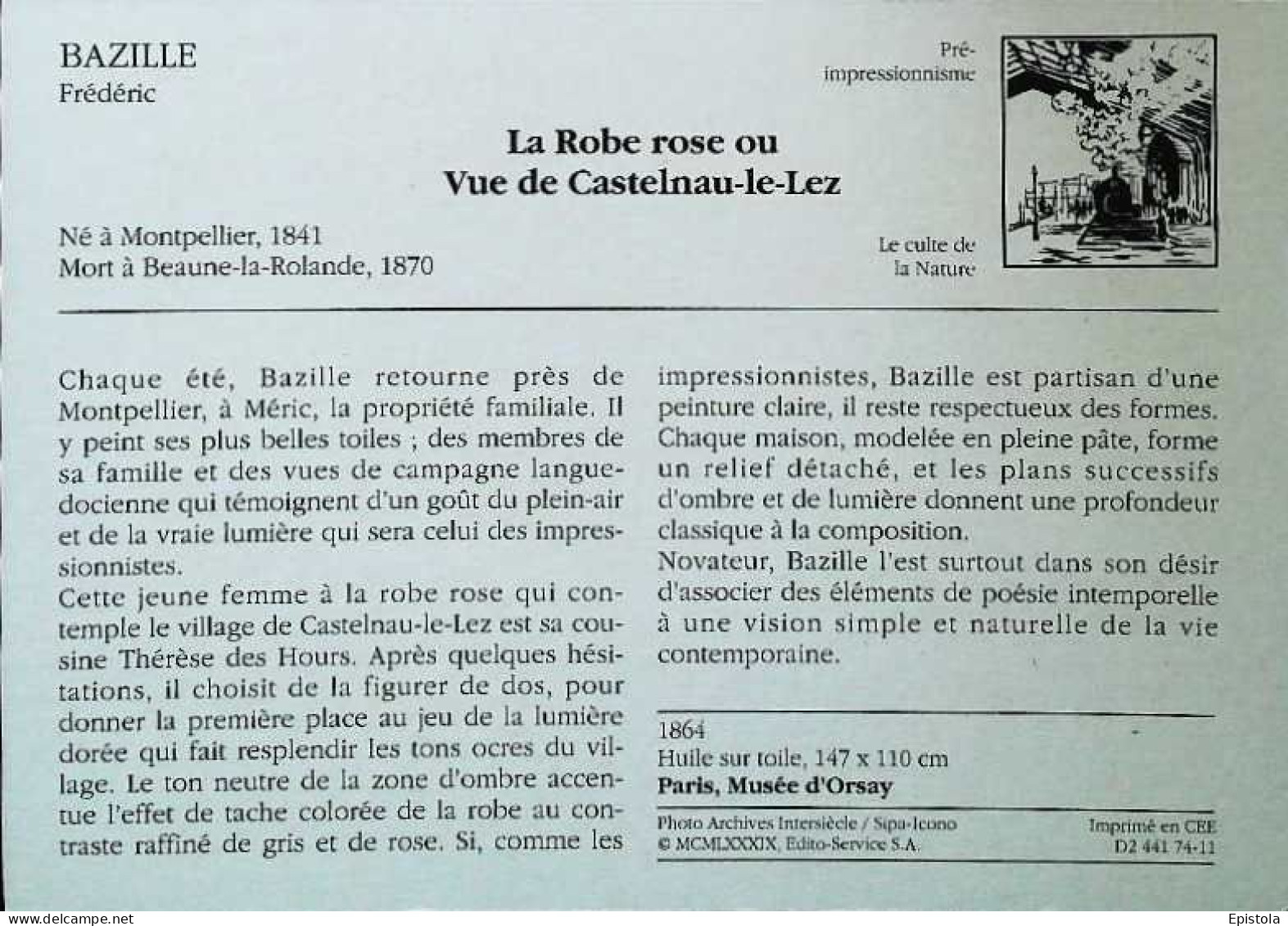 ► Frédéric Bazille (mort à Beaune -la-Rolande )  La Robe Rose Ou Vue De Castelnau-le-Lez - Castelnau Le Lez