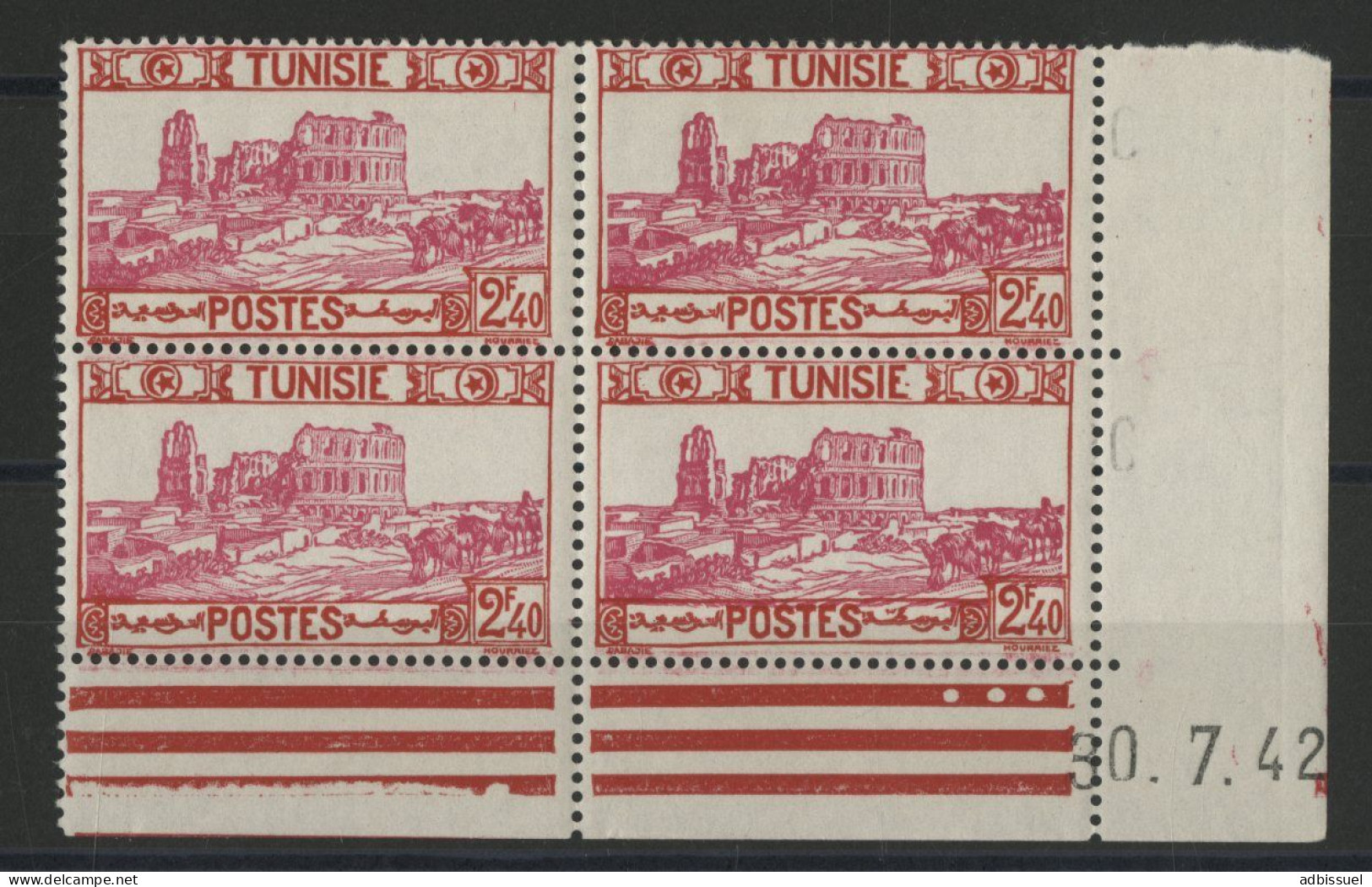 TUNISIE N° 235 Bloc Avec Coin Daté Du 30/7/42 Neuf Sans Charnière ** (MNH) TB - Unused Stamps