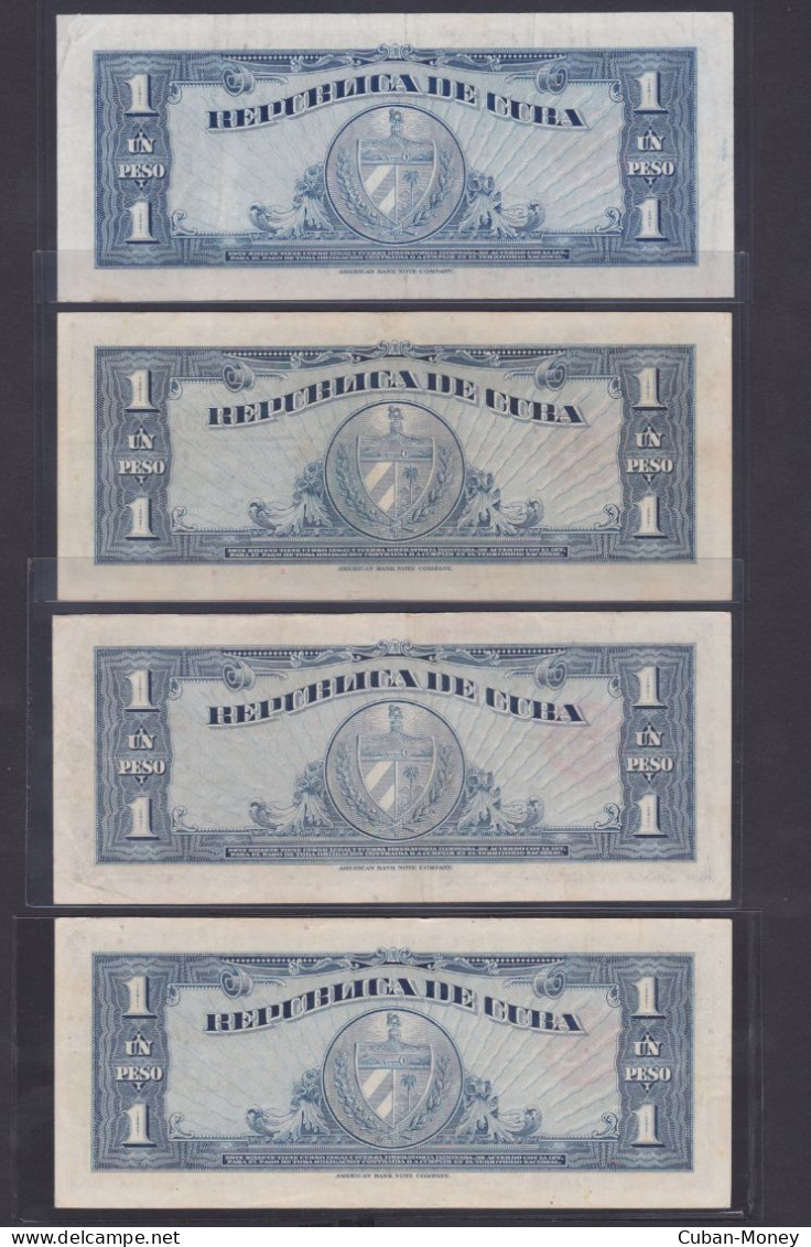 Cuba Lote De 4 Billetes De 1 Peso De 1960 EBC- / XF - Kuba