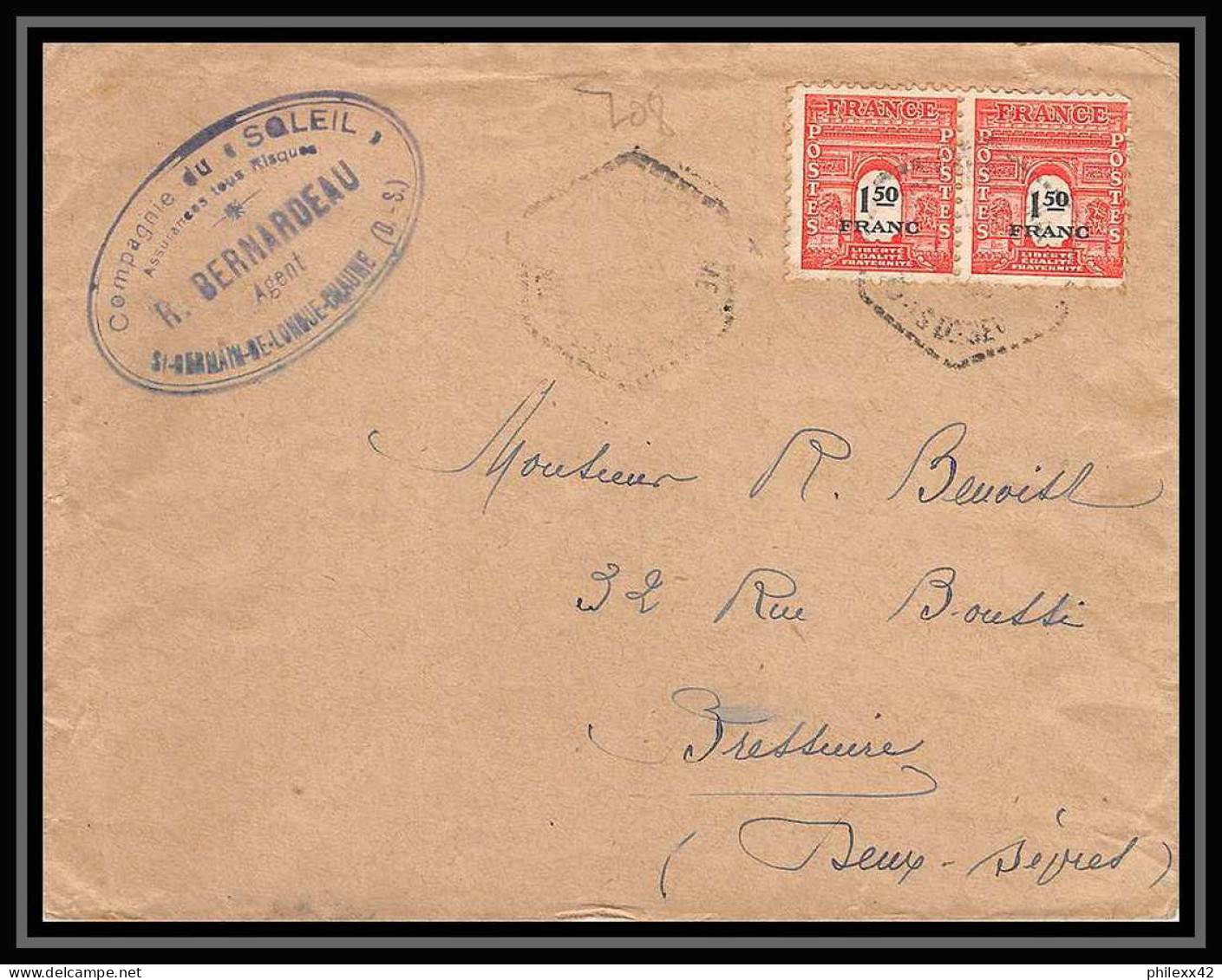 2589 France N°708 Arc De Triomphe Saint Germain De Longue Chaume Pour Bressuire Lettre (cover) - 1944-45 Arco Di Trionfo