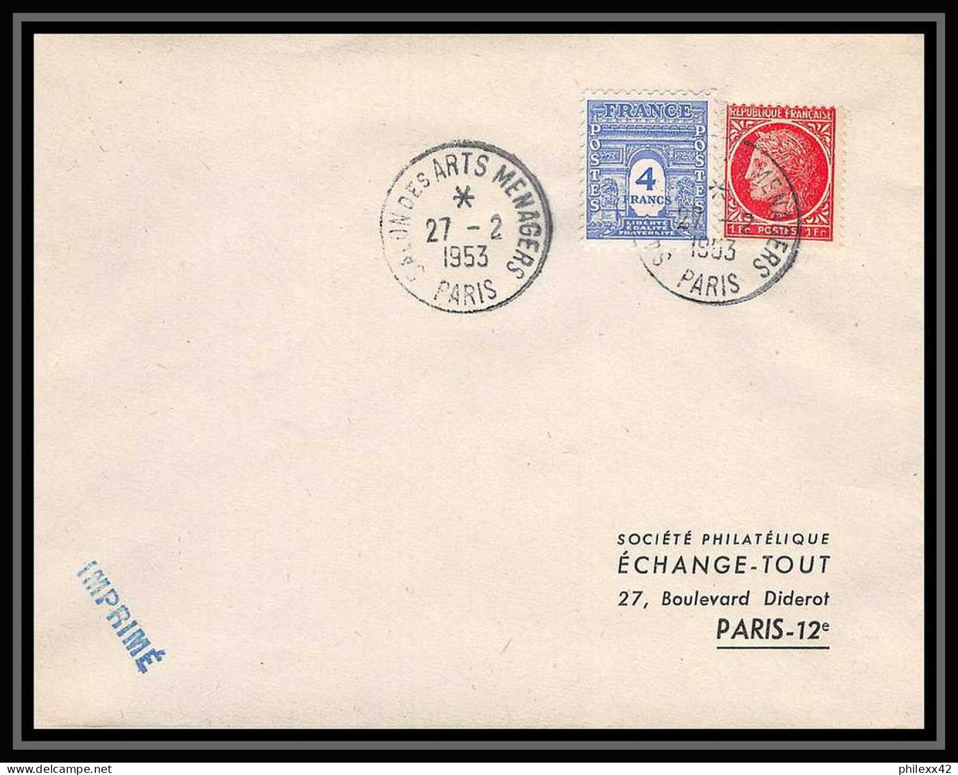 3719 France Lettre (cover) Salon Des Arts Ménagers 27/2/1953 Paris Arc De Triomphe - 1944-45 Triomfboog