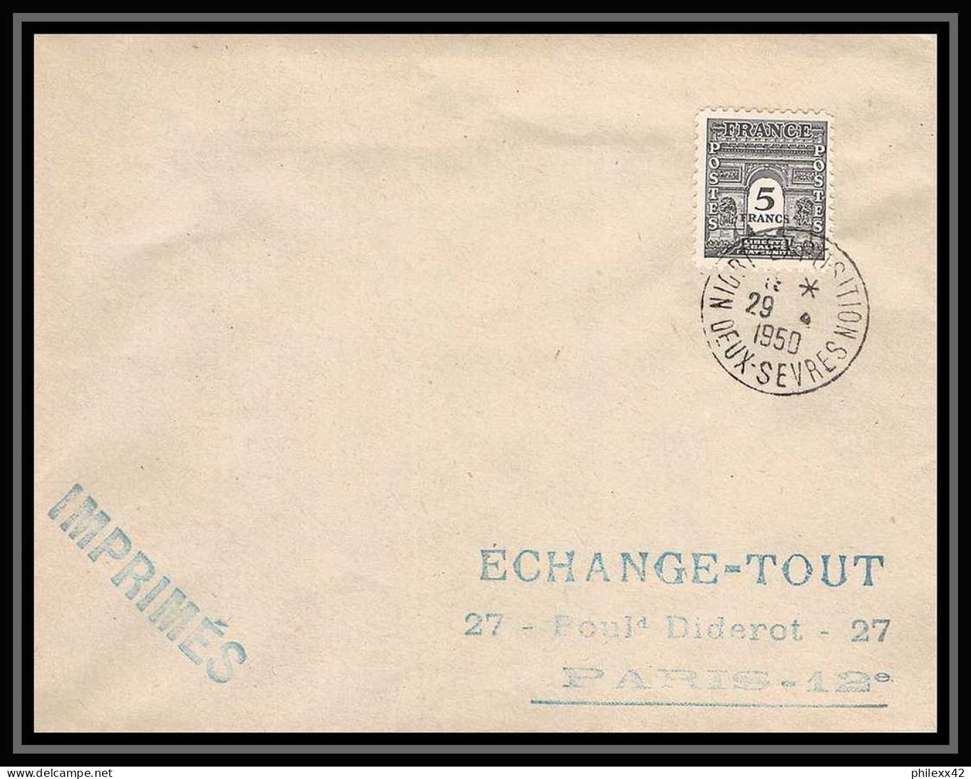 3725 France Lettre (cover) N°628 Seul Sur Lettre Arc De Thriomphe Exposition Niort 1950 - 1944-45 Arco Del Triunfo