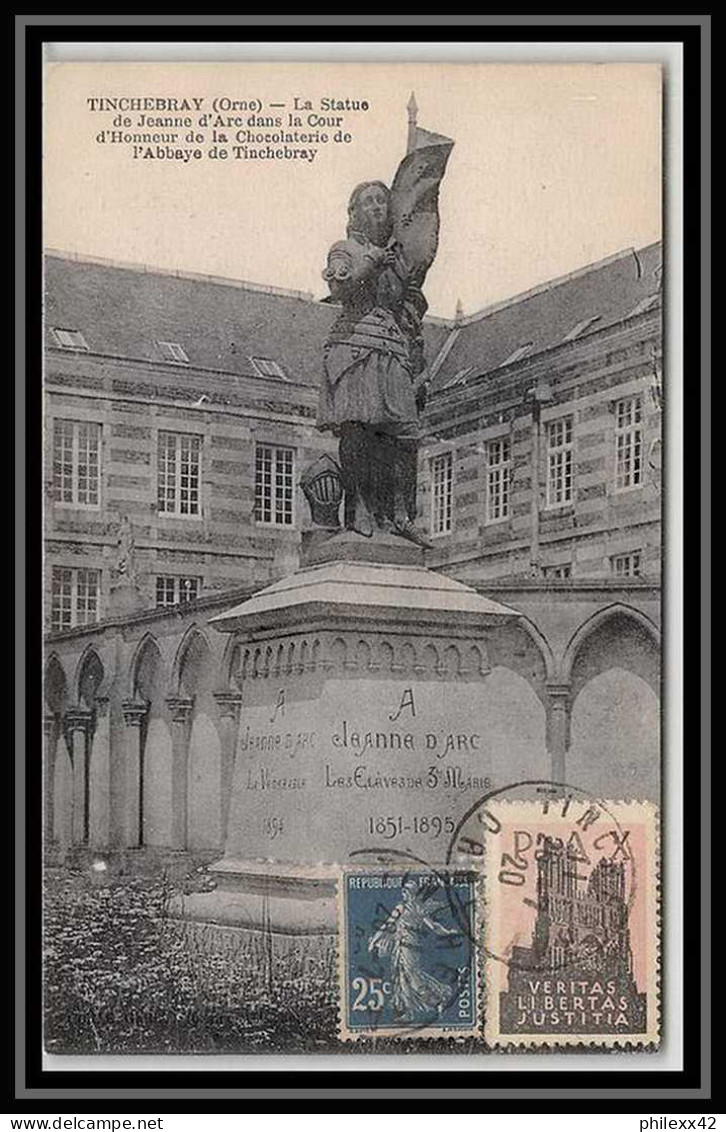 4579 France N°140 Semeuse Carte Postale Vignette Statue Jeanne D'arc Tinchebray Orne Pour Lierneux Belgique 1920 - Briefe U. Dokumente