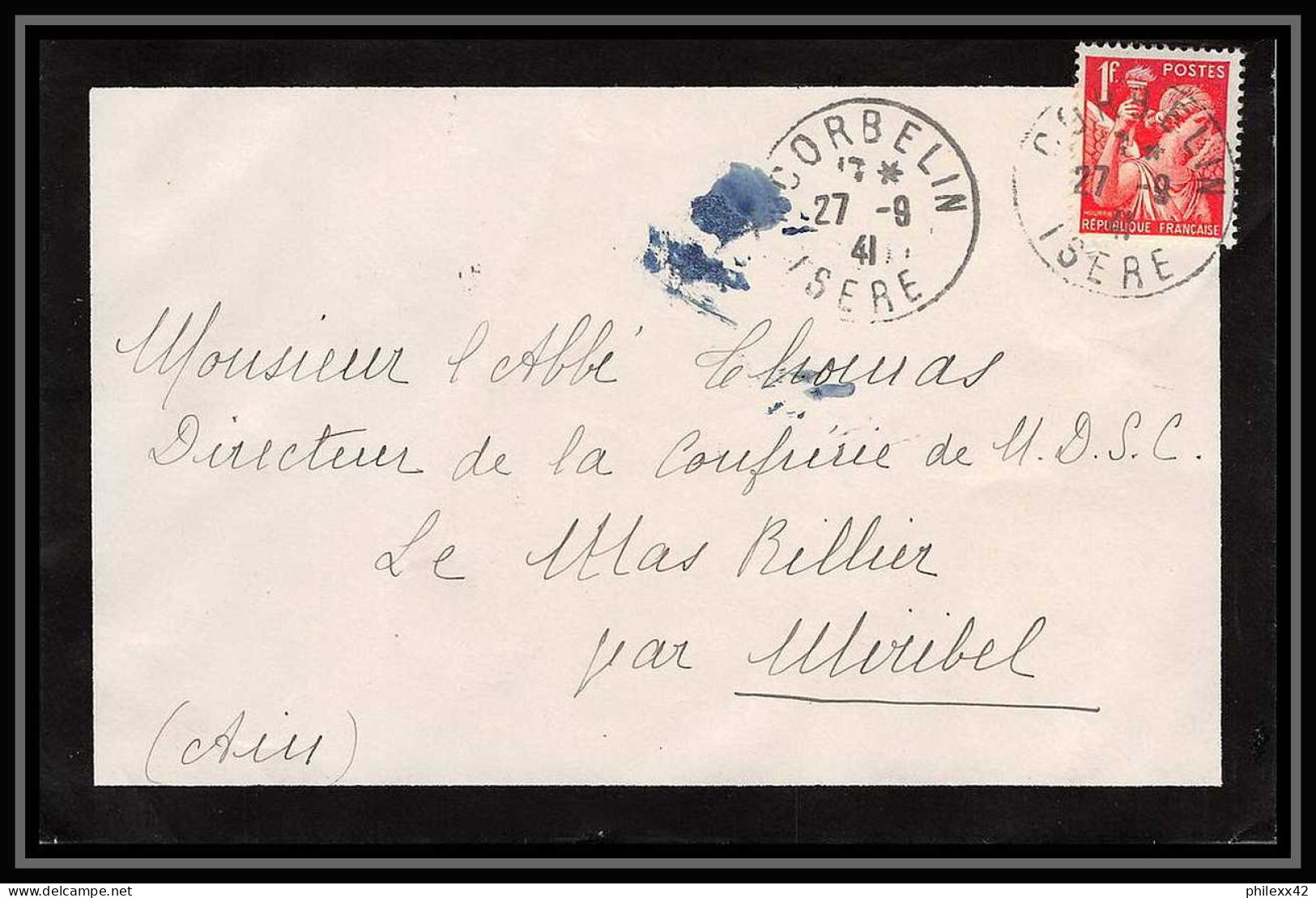 5867 TYPE Iris N° 433 1941 Isère Corbelinpour L'Abbé Thomas Miribel Ain Lettre (cover) - 1939-44 Iris